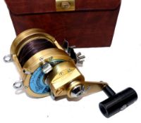 REEL: Rare Gladiator 21/2-0 gold finish big game multiplier reel, made in Italy, lever drag,