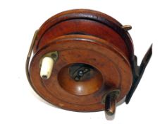 REEL: Hardy Silex Nottingham reel 4.25" diameter drum, twin handles on brass plates, telephone