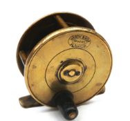 REEL: Hardy all brass Birmingham trout fly reel, 2.5" diam. Horn handle, oval logo, smooth check,