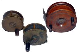 REELS: (3) Hardy all brass crank wind winch, 2.75" diameter, 0.75" wide, shaped crank arm stamped