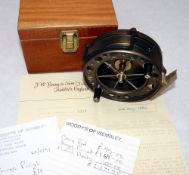 REEL: J W Young Purist2030 centre pin aerial style reel No 222, 4" dia. 6 spoke with tension