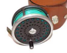 REEL & CASE: (2) Hardy Marquis Salmon No.2 fly reel, backplate tension regulator, ribbed brass foot,