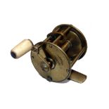 REEL: Early named Haywood Maker all brass wide drum winch with sliding lock pin, 1.6" diameter, 1.6"