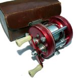 REEL: Scarce Record Ambassadeur 5000 multiplier reel, red four screw grooved end plate, twin white