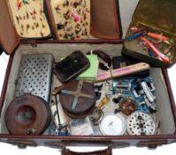 ACCESSORIES: Collection of various tackle items incl. flies, early plated line bait box, angler's