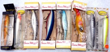 LURES: (8) Four Swim Whizz No.7 plastic fishing lures in assorted colours, all in MOB's, 4 x Fred