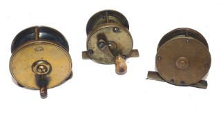 REELS: (3) Victorian 2" all brass multiplying winch, curved arm, polished bone knob, 3 pin rivet