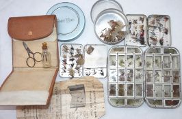 ACCESSORIES: Wheatley 32 compartment alloy dry fly box, with spring lids, assorted English wet/dry