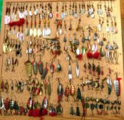 LURES: (QTY) Large collection of approx. 200 vintage metal spinning baits, inc. Mepps of various