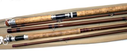 RODS: (2) Bruce & Walker "Bruce Cordon Bleu" 13'6" 3 piece fibalite salmon fly rod, brown whipped