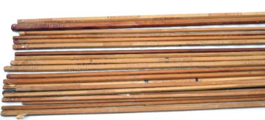 CANE ROD SECTIONS: Selection of approx. 20 old stock split cane rod sections, 54" to 69" long,