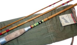 ROD: Allcock Record Breaker 10'6" 3 piece split cane river rod, green/red whipped high bells guides,