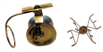 REEL & WINDER: (2) Interesting brass/alloy side casting reel with geared action, off set crank