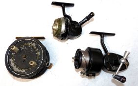 REELS: (3) Early Mitchell casting reel with turned alloy handle knob, half bail, V shaped check
