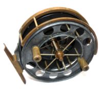 REEL: Early Allcock Aerial Centrepin reel, 4" diameter narrow drum, front flange stamped "Patent", 8