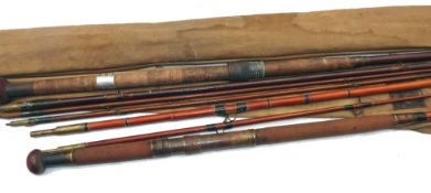 RODS: (2) Early Hardy 15'3 piece greenheart salmon fly rod with spare tip, No.G3363, brown whipped