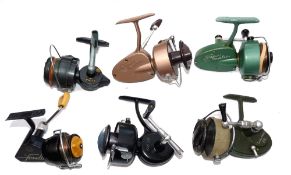 REELS: (6) Collection of 6 French vintage spinning reels ,a pair of Sup-Matic reels in green and