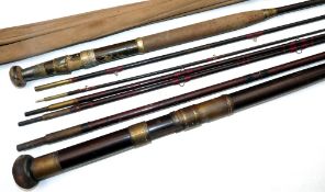 RODS: (2) Victorian greenheart 14' 3 piece + spare tip salmon fly rod, snake guides, bronze ferrules