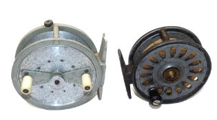 REELS: (2) Kneubuhler, Swiss made Burgdorf alloy brake fly reel, 3.25" diameter, petal ventilated