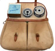 BAG & REEL: Brady of Halesowen tradition canvas/leather tackle bag, 16"x10", leather trim, brass