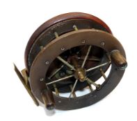 REEL: Unusual 4" narrow drum Coxon Aerial reel, 6 spoke with tension regulator, front flange stamped