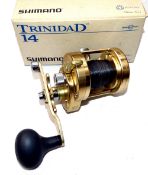 REEL: Shimano Trinidad 14 gold finish multiplier reel, power handle and oversized soft touch knob,