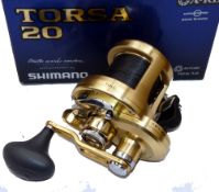 REEL: Shimano Torsa 20 top quality boat multiplier reel, gold finish, power handle with oversized