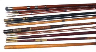 RODS & HANDLES: (5) Fine G. main London 15' antique greenheart drop ring salmon fly rod, three piece