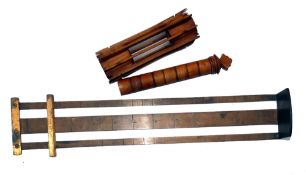 ACCESSORIES: (2) Early treen wood cast and float compendium, 5.5" long central tube in 4 parts