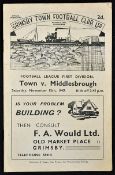 Signed 1947-48 Grimsby Town v Middlesbrough football programme date 15 Nov with signatures in pen to