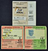 Mixed football ticket collection includes 1967 FL Cup final QPR v West Bromwich Albion, 1982 FA