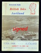 Scarce 1959 British Lions vs Auckland rugby signed programme - signed by 10 Lions players to the