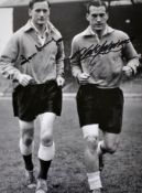 Signed Tom Finney and Nat Lofthouse signed print black and white depicted in England uniform,