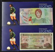 2x 2006 George Best £5 Banknotes Five Pounds Sterling notes numbers include GB11295 and GB099055,