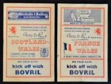 2x 1948 Wales rugby programmes (H) to include vs Scotland and vs France played at Cardiff Arms