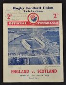 1938 England vs Scotland (Grand Slam Champions) rugby programme played on 19th of March, usual