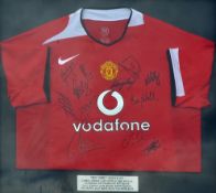 Signed Manchester United football shirt a home replica football shirt, signatures includes Heinze,