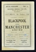 1946/47 Blackpool v Manchester United football programme date 19 October 1946, in fair to good