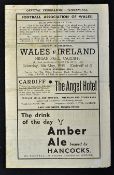 1946 Wales v Ireland football programme date 4 May at Ninian Park, single sheet, with heavy folds,