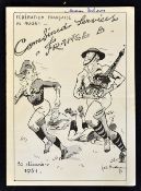 1951 France 'B' vs Combined Services rugby dinner menu - December 30 at the Normandy Hotel Paris,