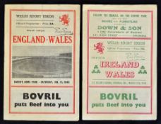 2x 1949 Wales rugby programmes (H) to include vs England and vs Ireland (Champions) played at