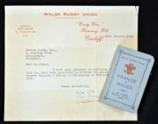 Scarce 1946 Wales rugby match itinerary to Paris - victory match played on Easter Monday 22nd April,