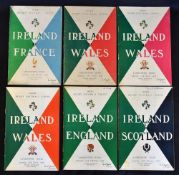 6x 1950's Ireland rugby programmes (H) to incl vs France '55, vs Wales '56, '58, & '60 vs England '
