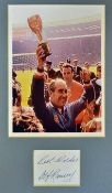 Signed Alf Ramsey 1966 World Cup Final print depicting Ramsey holding the Jules Rimet trophy in