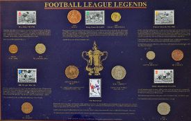 Superbly presented 'Football League Legends' stamp and coin display a Sterling Collections display