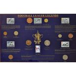 Superbly presented 'Football League Legends' stamp and coin display a Sterling Collections display