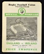 1935 England vs Ireland (Champions) rugby programme - played on 9th February with England winning