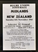 Scarce 1983 Midlands vs New Zealand rugby match bill board poster - played on Tuesday 8 November