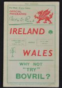 1936 Wales (Champions) vs Ireland (Runners Up) rugby programme - Championship deciding match won