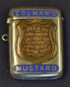 Interesting 1911 Colman's Mustard Vesta Case in white metal with shield to front inscribed '